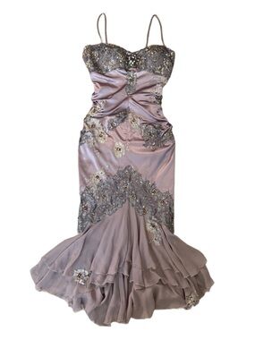 Vintage y2k Mandalay Dress | beaded Mauve Evening Gown with Mermaid Skirt